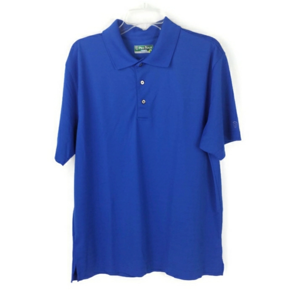 Pro Tour Golf Cool Play Blue Three Button Short Sleeve Polo Shirt Mens Large